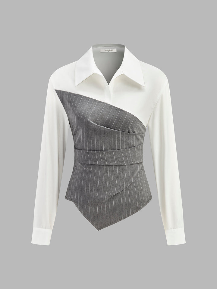 Colorblock Gestreiftes Asymmetrisches Hemd