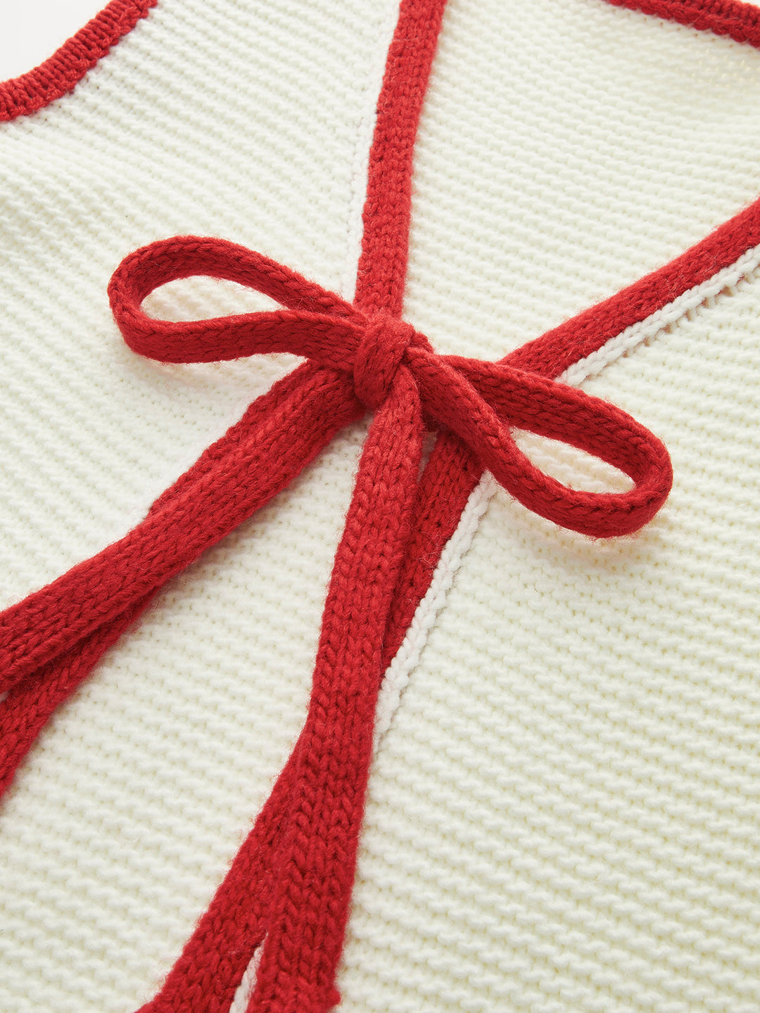 Geflochtener Pullover-Weste mit Farbblock