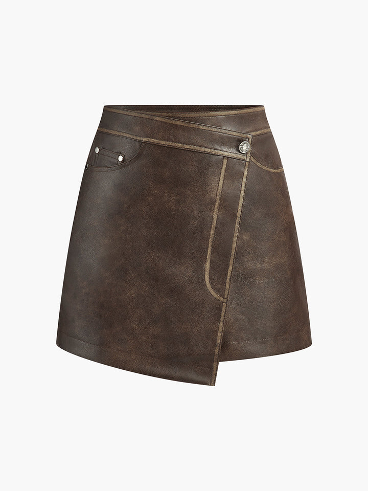 Button Pocket Faux Leather Skirt auf Deutsch