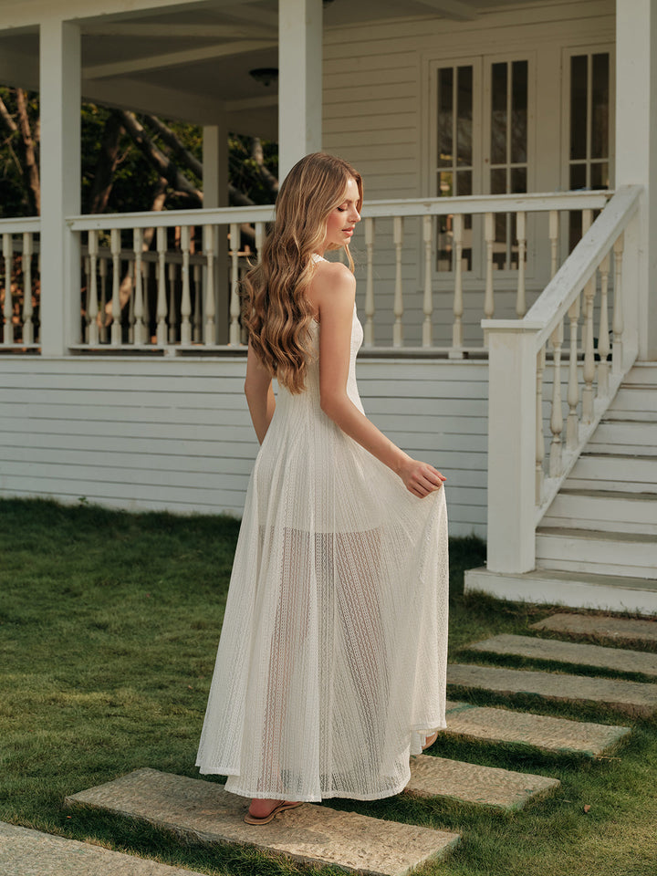 Ärmelloses Kleid aus halbtransparentem Spitzengewebe