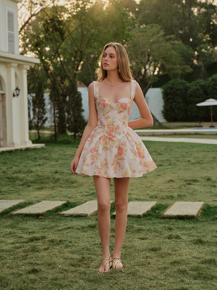 Kleid mit Blumenprint und Herz-Ausschnitt, ärmellos