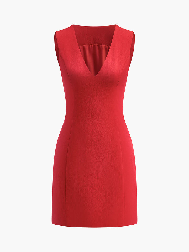 S����aum V-Ausschnitt Ärmelloses kurzes Kleid