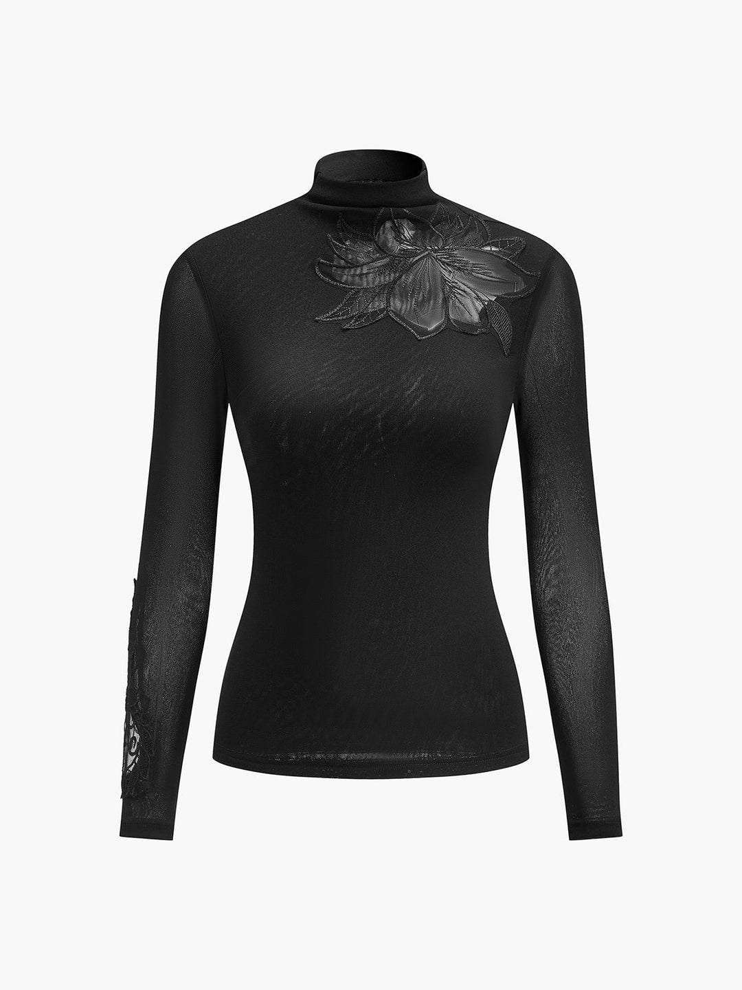 Semi-Sheer Mesh-Floral Slim Jersey Top auf Deutsch