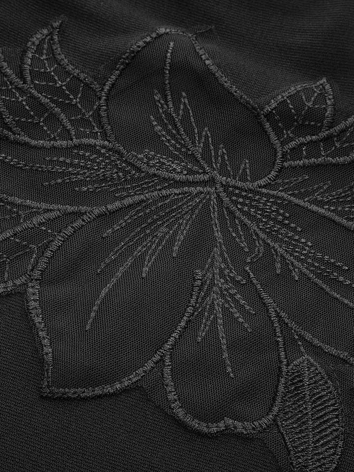 Semi-Sheer Mesh-Floral Slim Jersey Top auf Deutsch