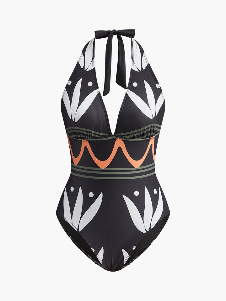 Halter Neck Geometrischer Badeanzug