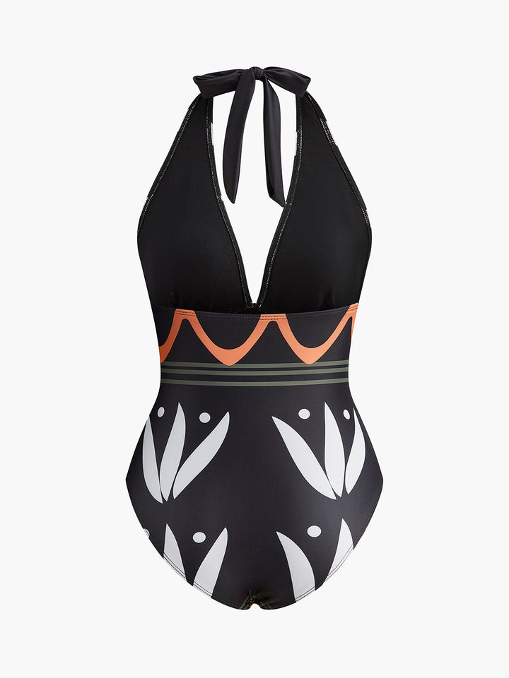 Halter Neck Geometrischer Badeanzug