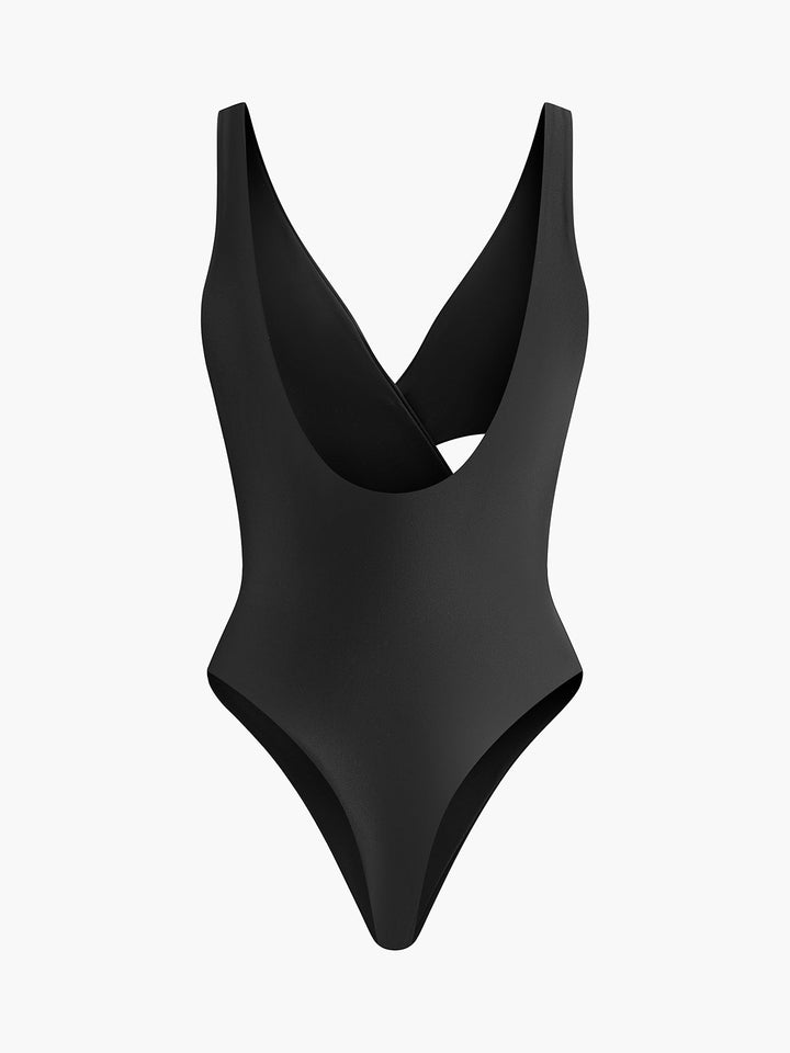 V-Ausschnitt Criss-Cross Einteiler Badeanzug