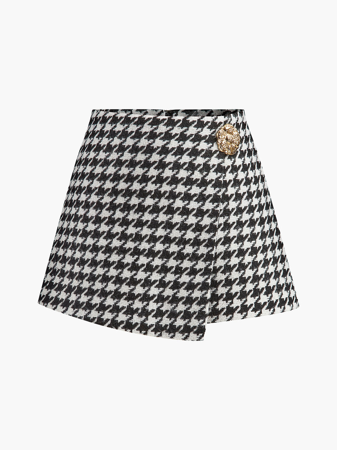 High-Waist Shorts mit Metallknöpfen im Hahnentrittmuster