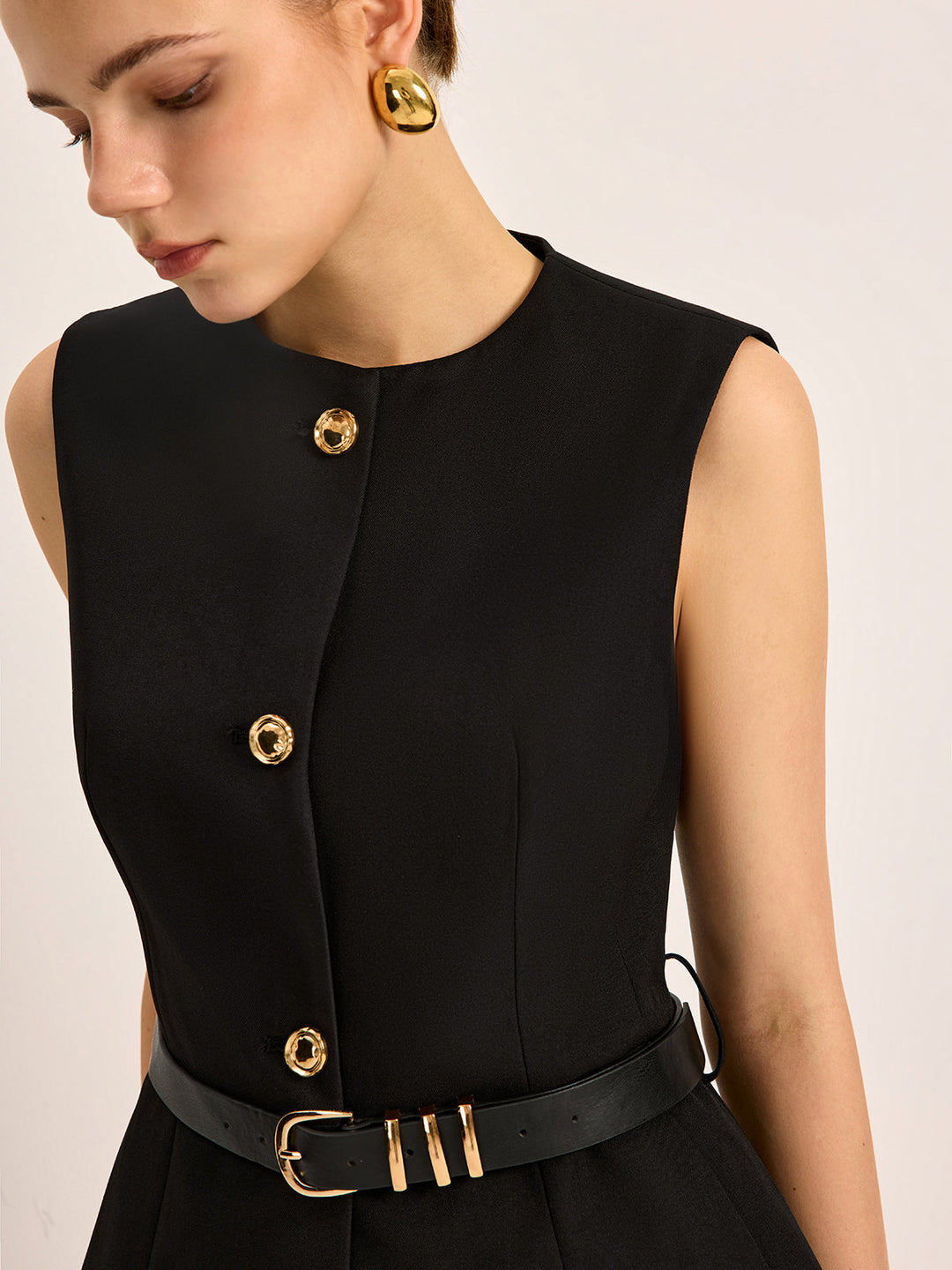 Button Detail Pockets Top Mit Gürtel