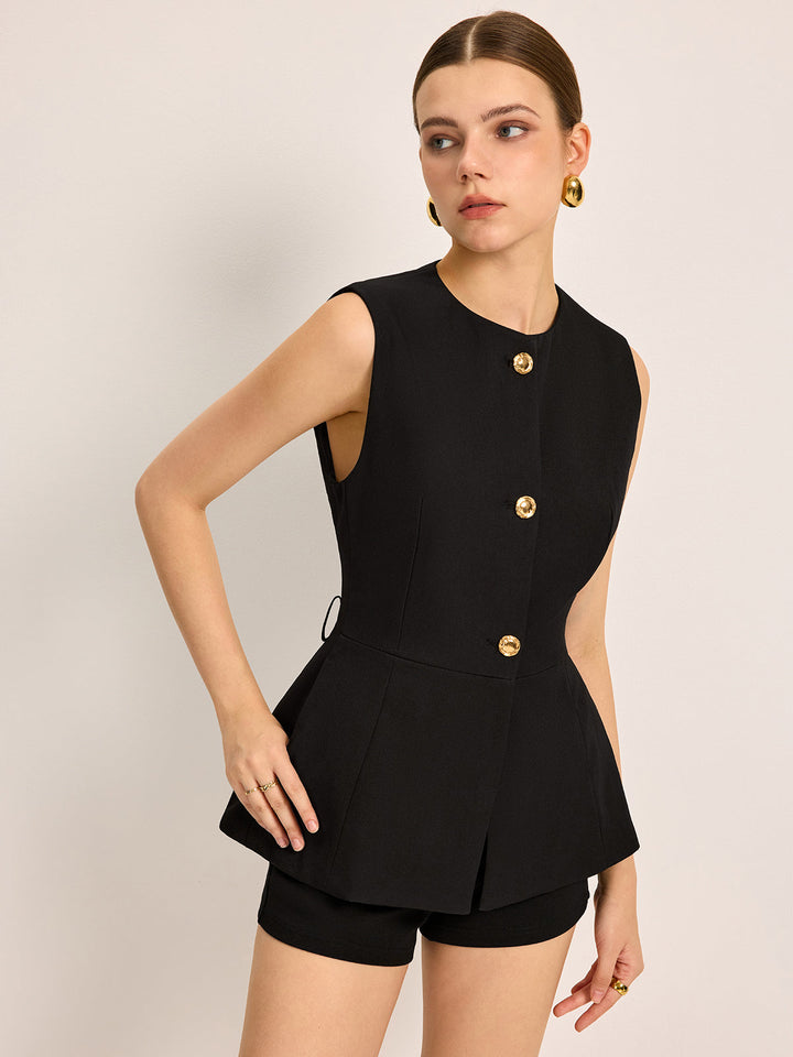 Button Detail Pockets Top Mit Gürtel