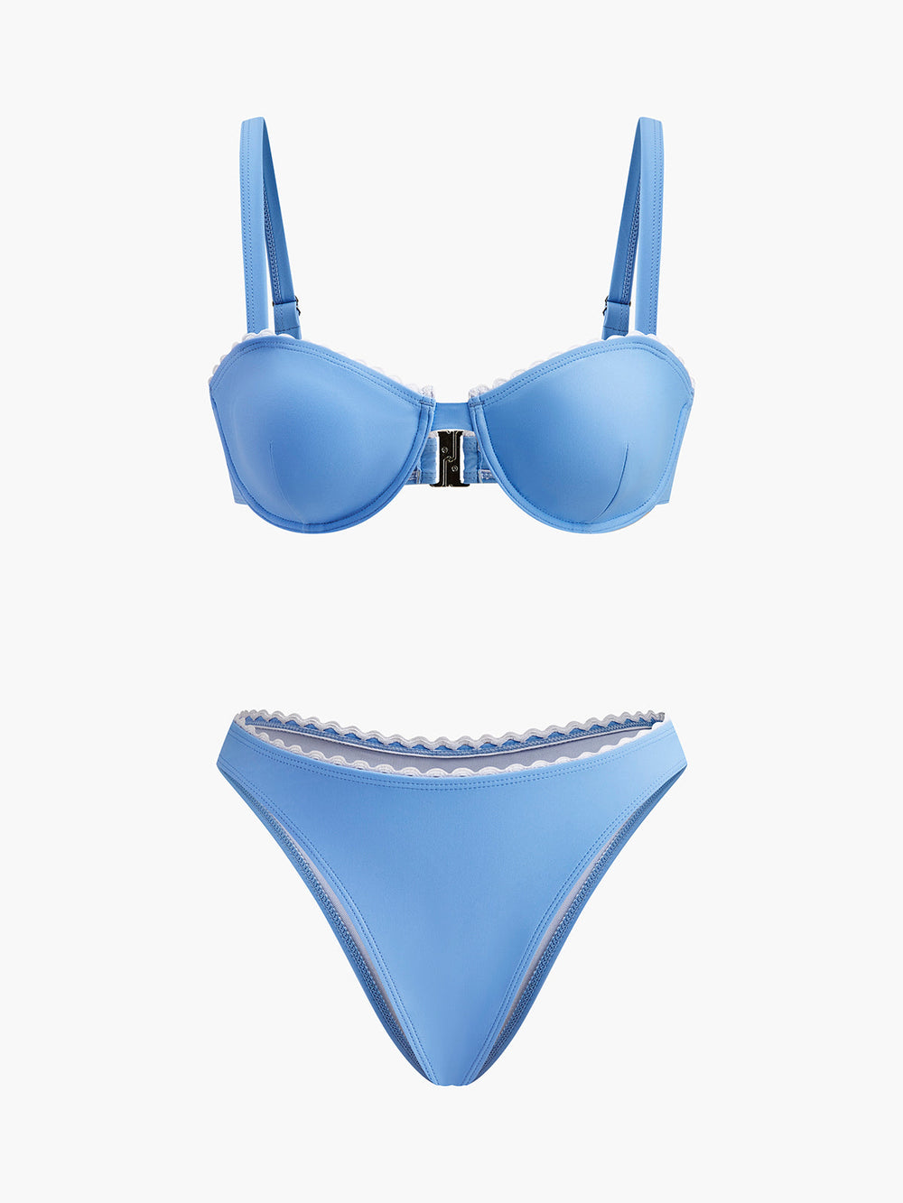 Geripptes Bikinioberteil mit Muschelsaum