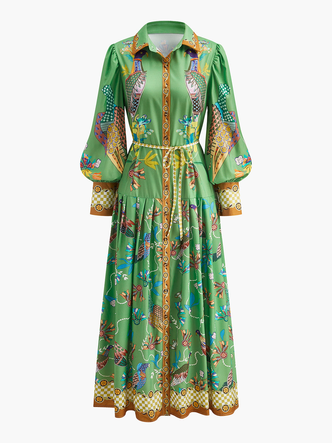 Boho Langarm Blumenkleid mit Knöpfen