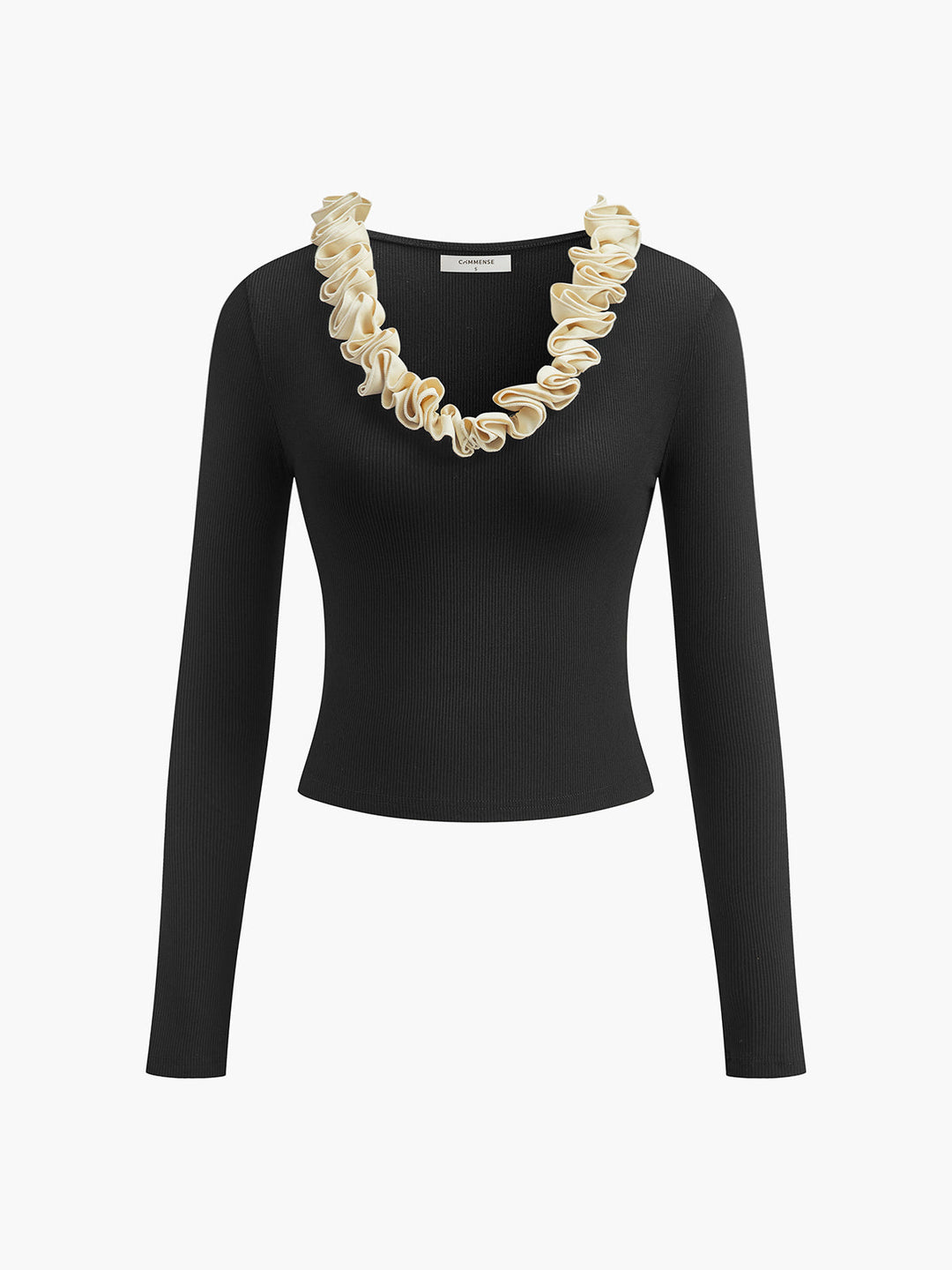 Baumwoll-Blumenbesatz-Schmal-T-Shirt