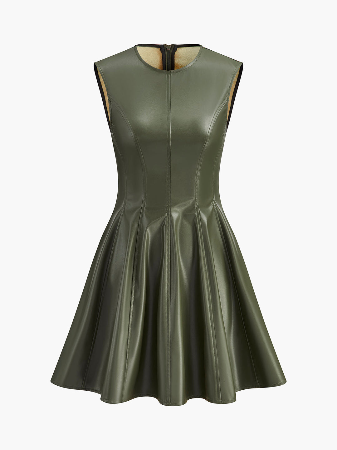 Ärmelloses Falten-Kleid aus Kunstleder