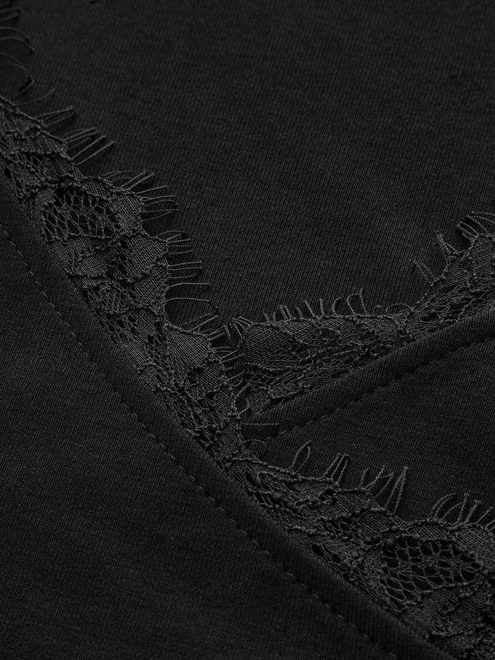 V-Ausschnitt-Spitzenbesetztes Schlankes T-Shirt