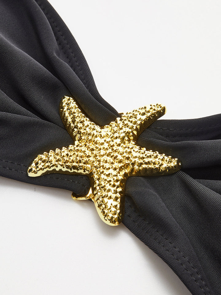 Starfish-Detail Bandeau Bikini mit Mesh-Rock