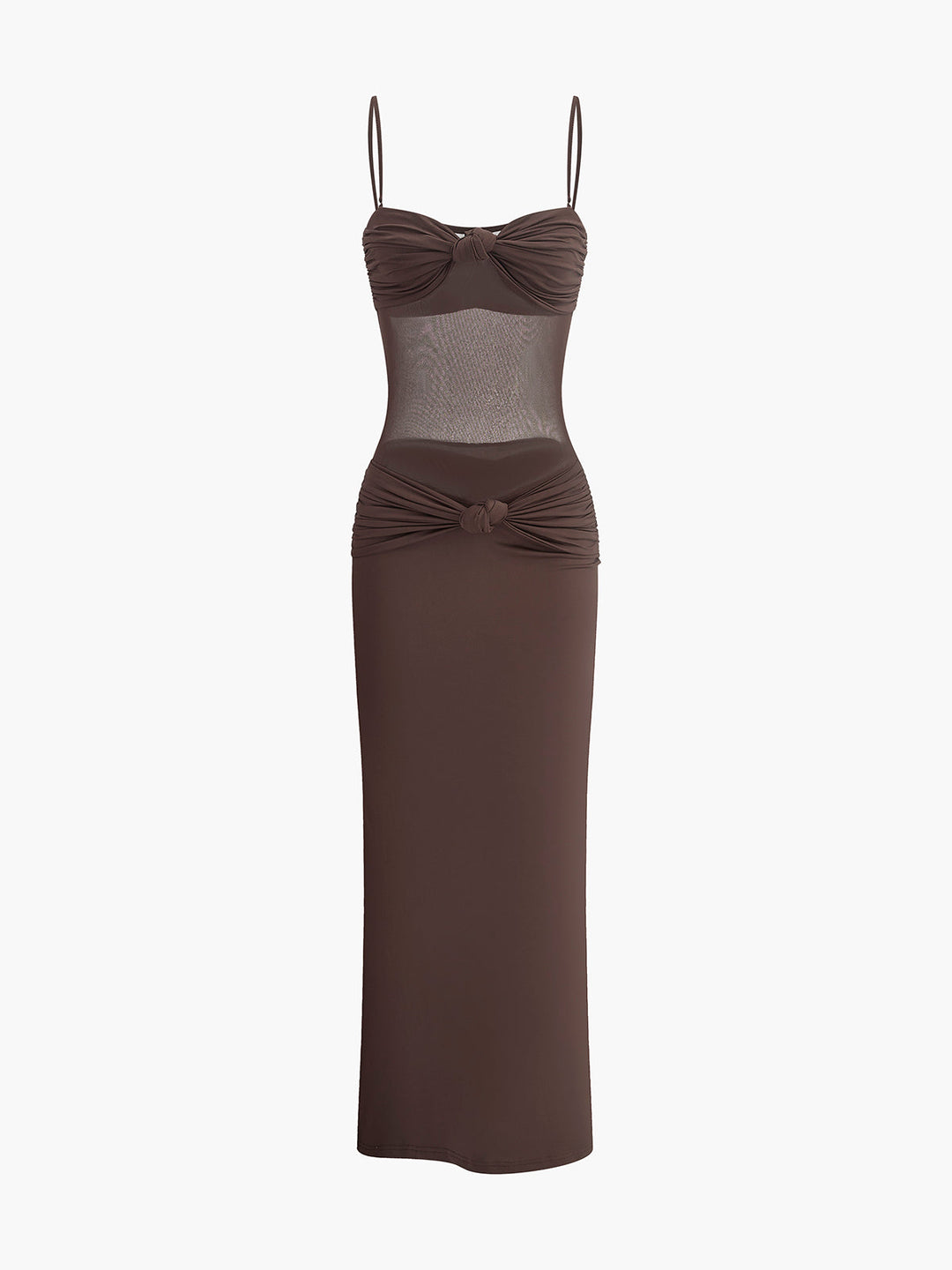 Gerüschter Brust-Mesh-Detail-Geknotetes Kleid