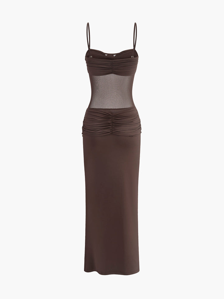 Gerüschter Brust-Mesh-Detail-Geknotetes Kleid