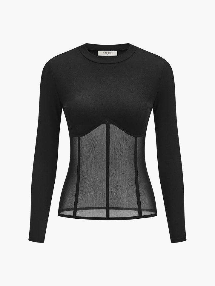 Sheer Mesh Combination Langarmshirt