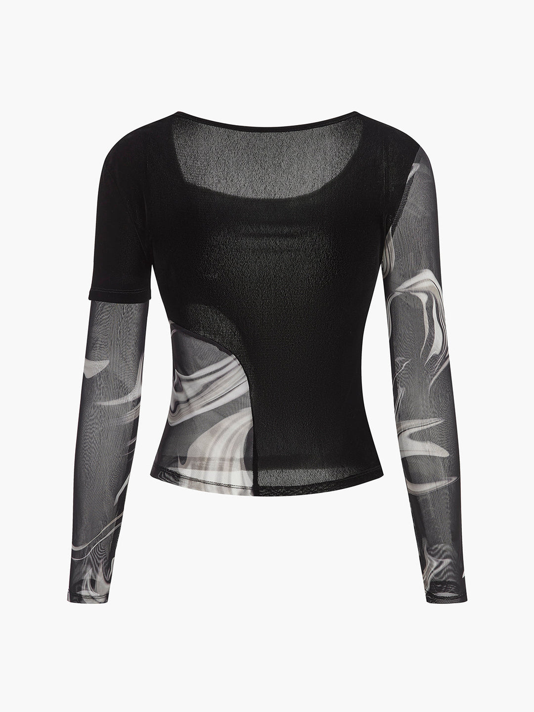 Semi-Sheer Geometrisches Print Mesh Jersey Oberteil