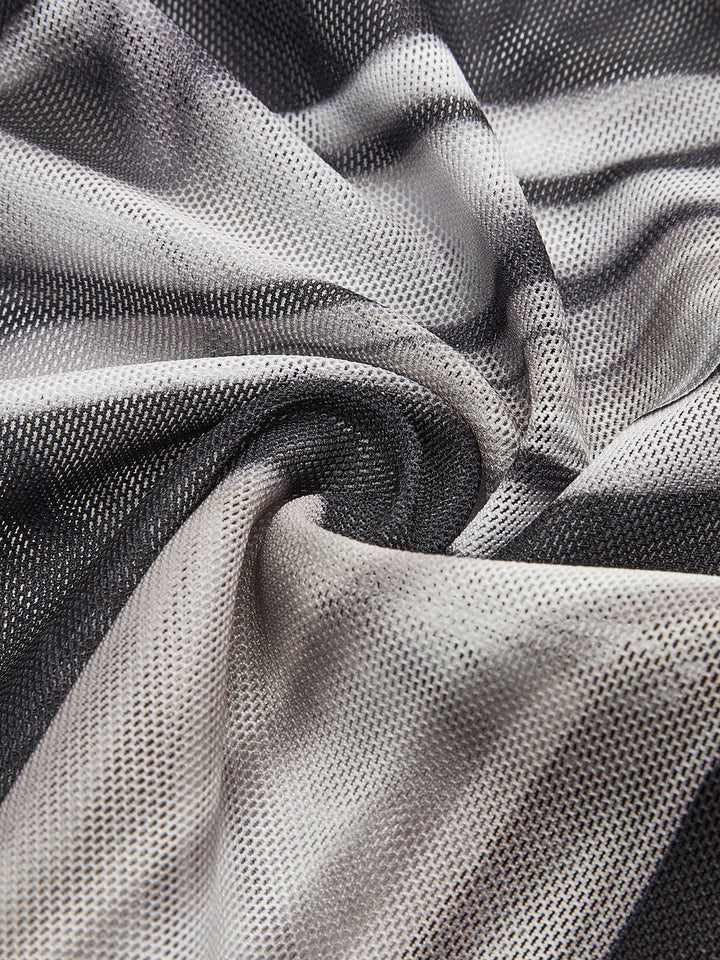 Semi-Sheer Geometrisches Print Mesh Jersey Oberteil