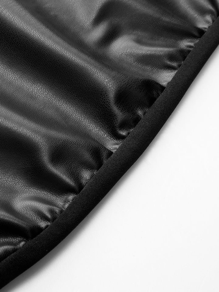 Kleid mit Stehkragen aus Kunstleder und gerafften Einsätzen