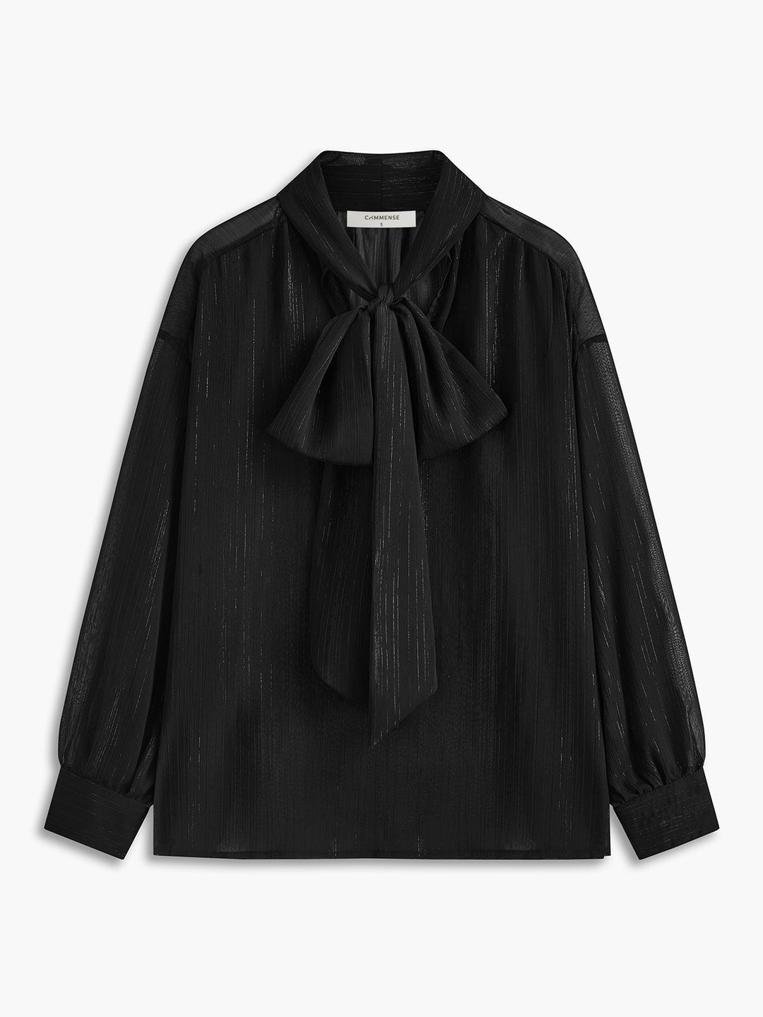 Halbtransparente Bluse mit Bindeband am Halsausschnitt aus Chiffon