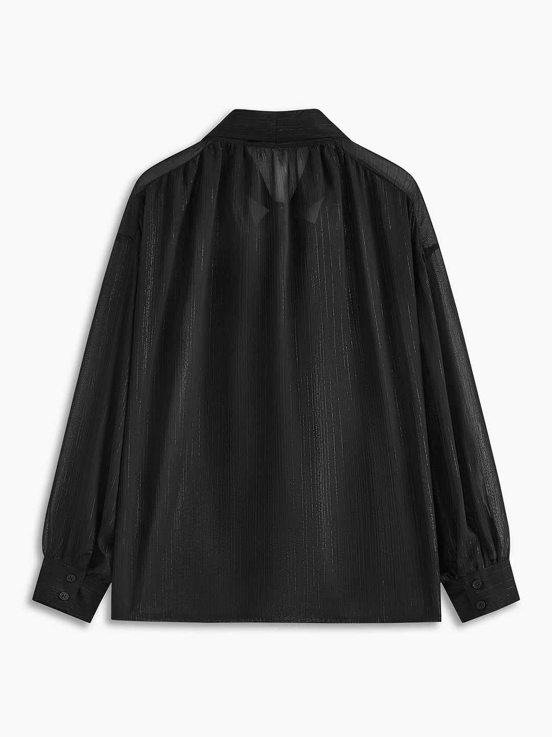 Halbtransparente Bluse mit Bindeband am Halsausschnitt aus Chiffon