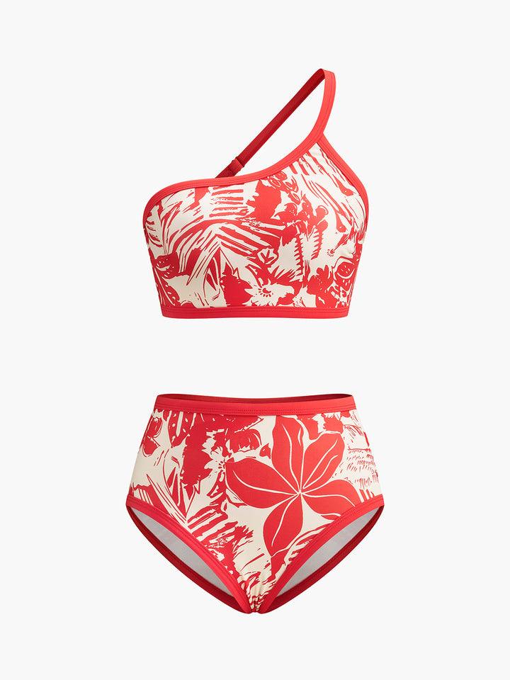 Einteiler-Bikini mit tropischem Aufdruck