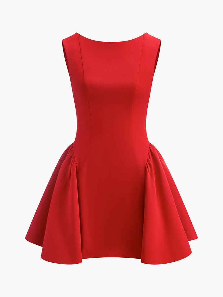 Rückenfreies, ärmelloses Kleid mit ausgestelltem Rock