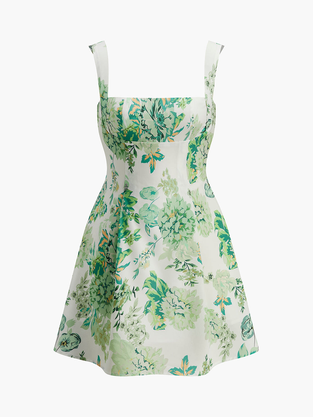 Kleid mit quadratischem Ausschnitt und Rückenausschnitt mit Schleife und Blumenmuster
