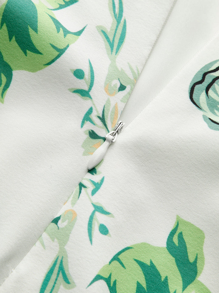 Kleid mit quadratischem Ausschnitt und Rückenausschnitt mit Schleife und Blumenmuster