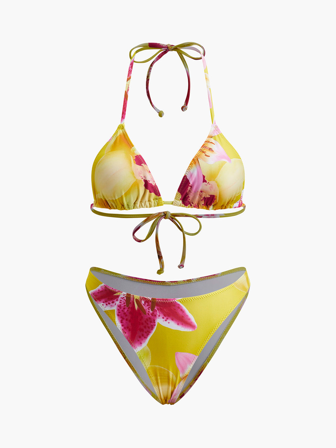 Jersey Blumenmuster Krawatten-Hals-Bikini-Set