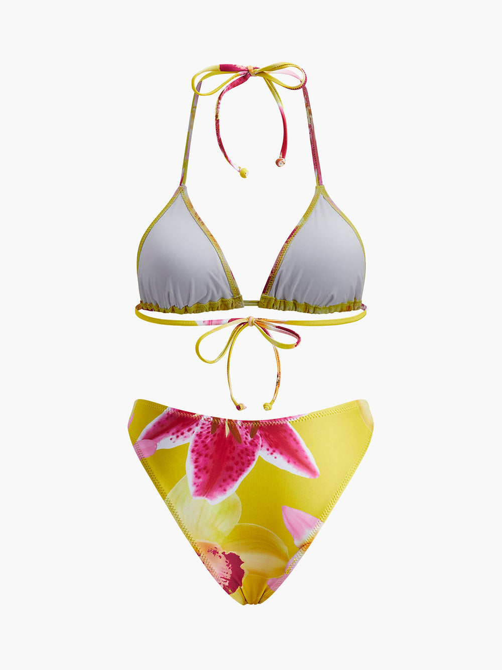 Jersey Blumenmuster Krawatten-Hals-Bikini-Set