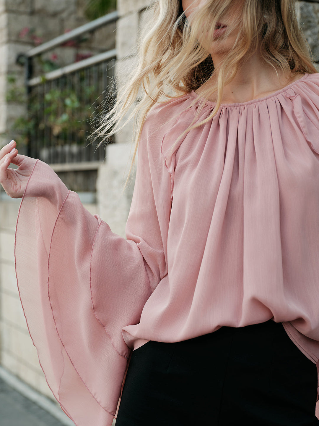 Chiffon Rüschenärmelbluse