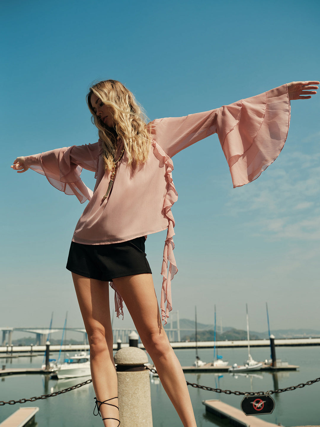 Chiffon Rüschenärmelbluse