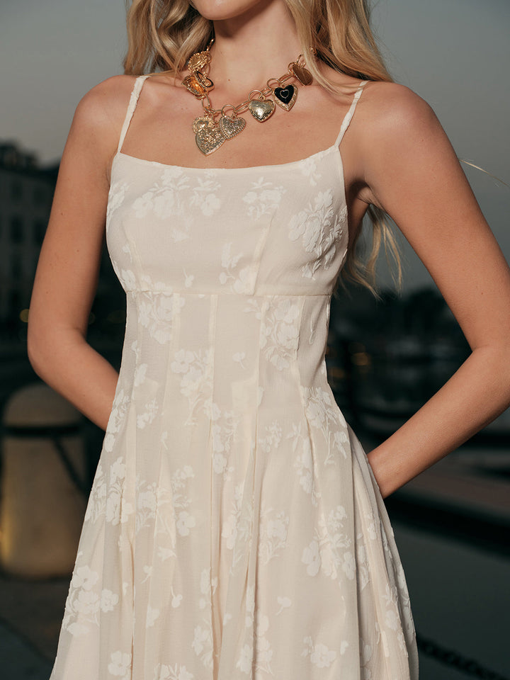 Floral Jacquard Langes Kleid