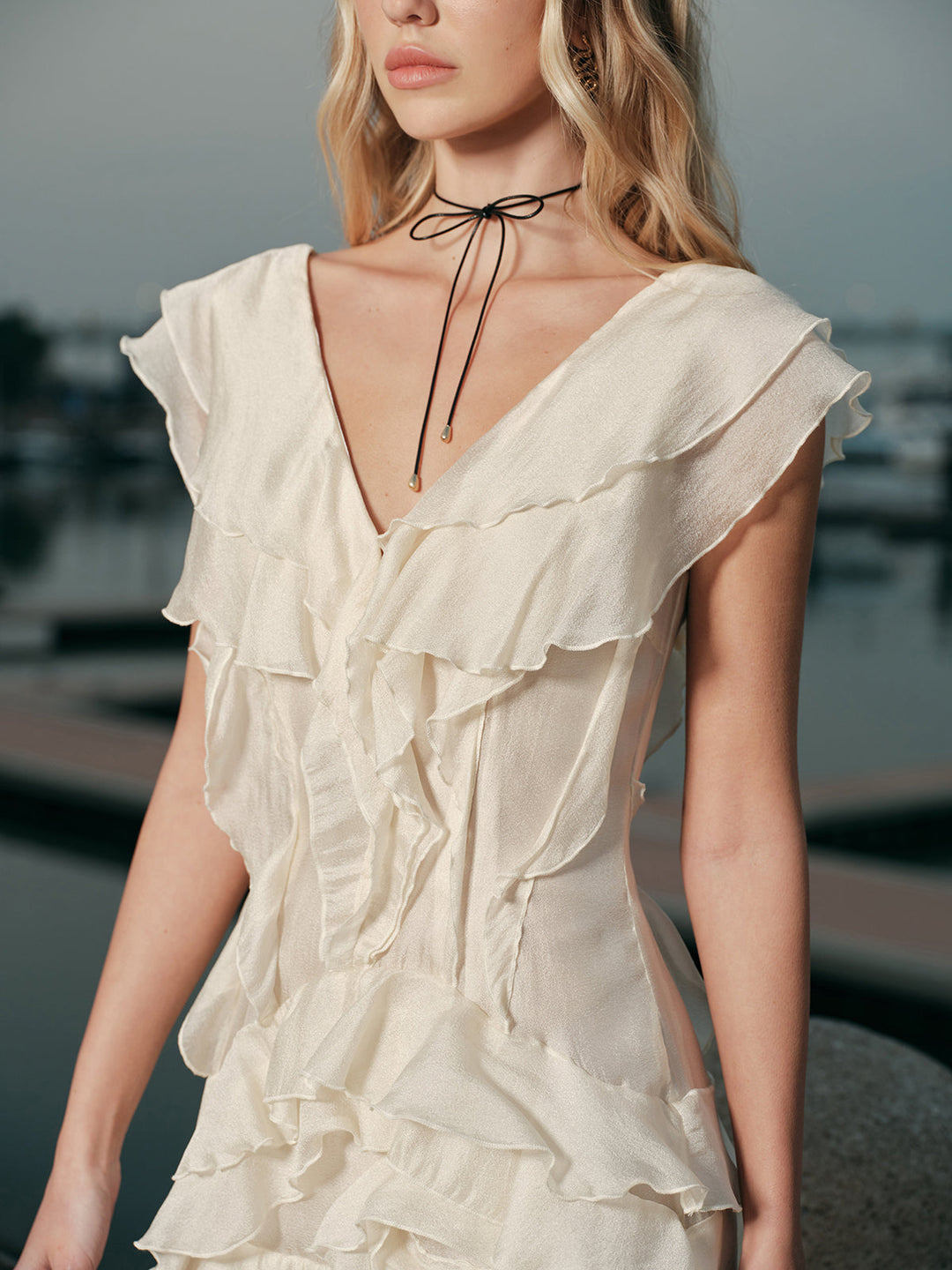 Gerüschtes Seidenkleid Ohne Gürtel