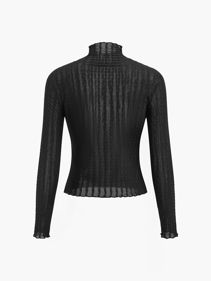 Mock Neck Semi-Sheer Slim T-Shirt auf Deutsch