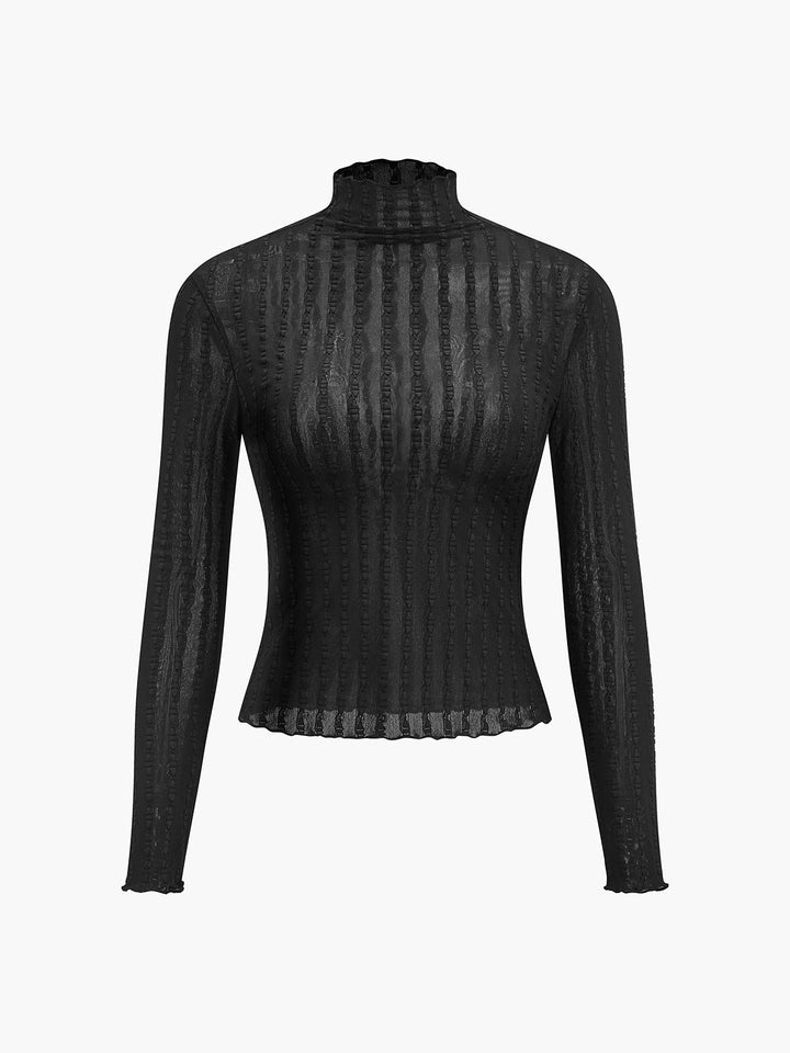 Mock Neck Semi-Sheer Slim T-Shirt auf Deutsch