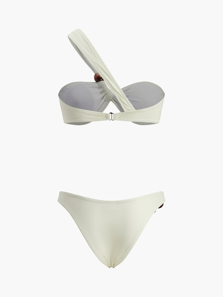 Str set Bikini One-Shoulder mit Holzperlendetail