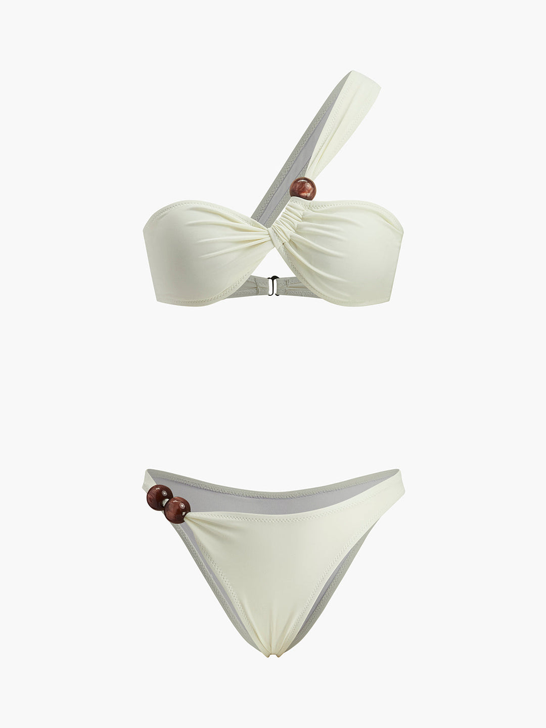 Str set Bikini One-Shoulder mit Holzperlendetail