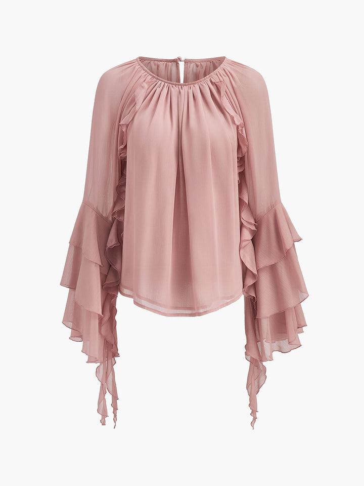 Chiffon Rüschenärmelbluse
