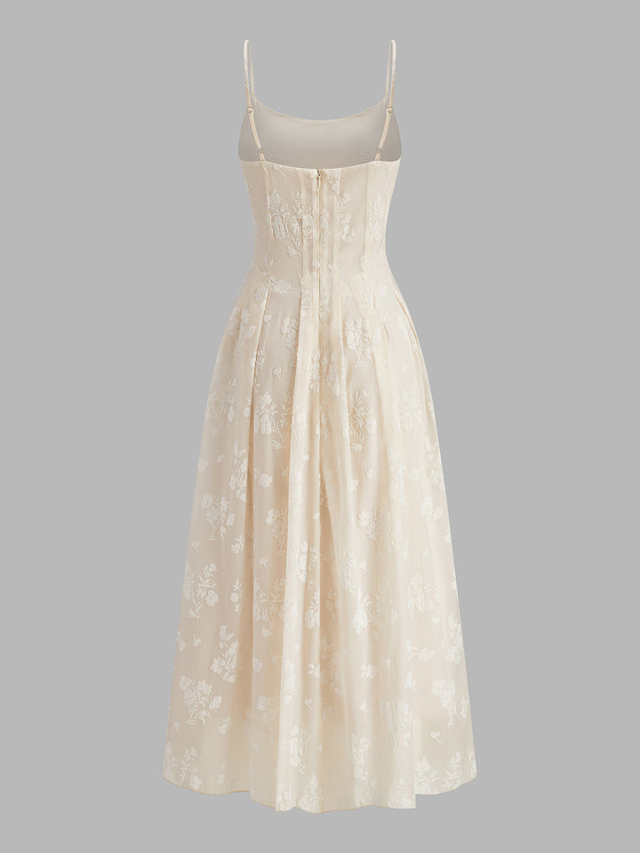 Floral Jacquard Langes Kleid