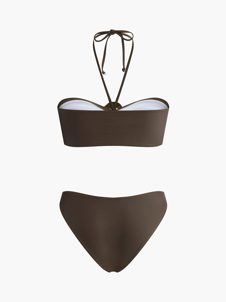 Oval Ring Detail Bandeau Bikini Set Mit Drapiertem Rock