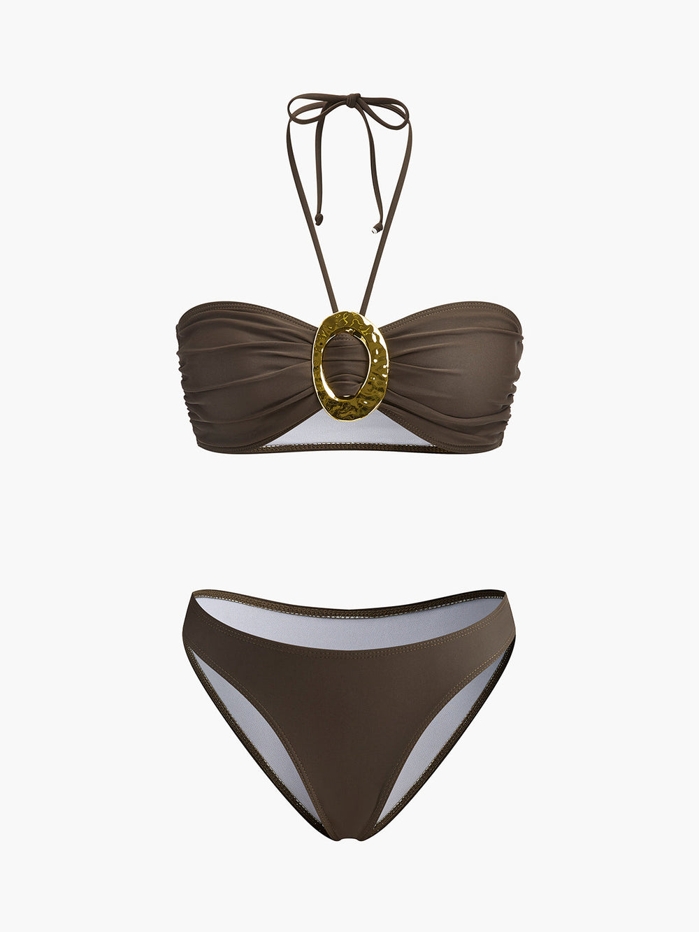 Oval Ring Detail Bandeau Bikini Set Mit Drapiertem Rock