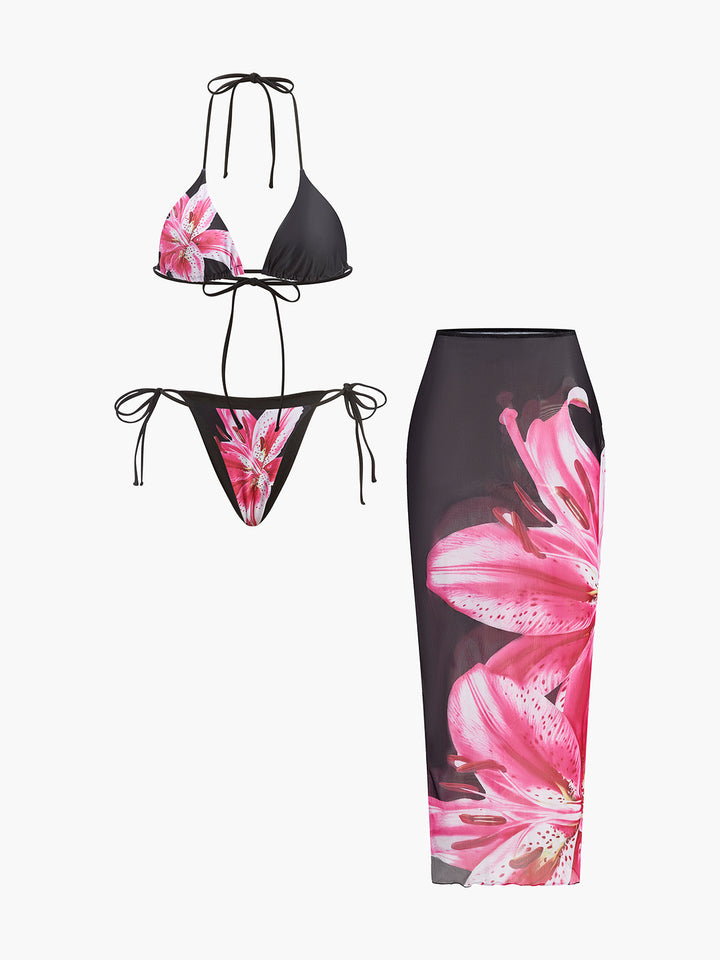 Geblümter Bikini Mit Netzrock