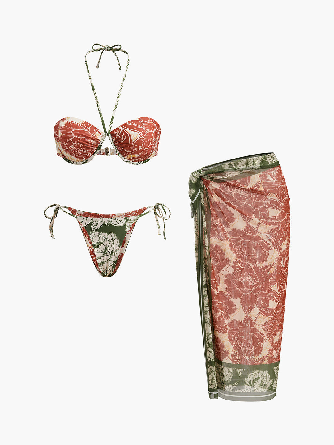 Florales Bikini-Set Mit Rock Zum Binden An Den Seiten