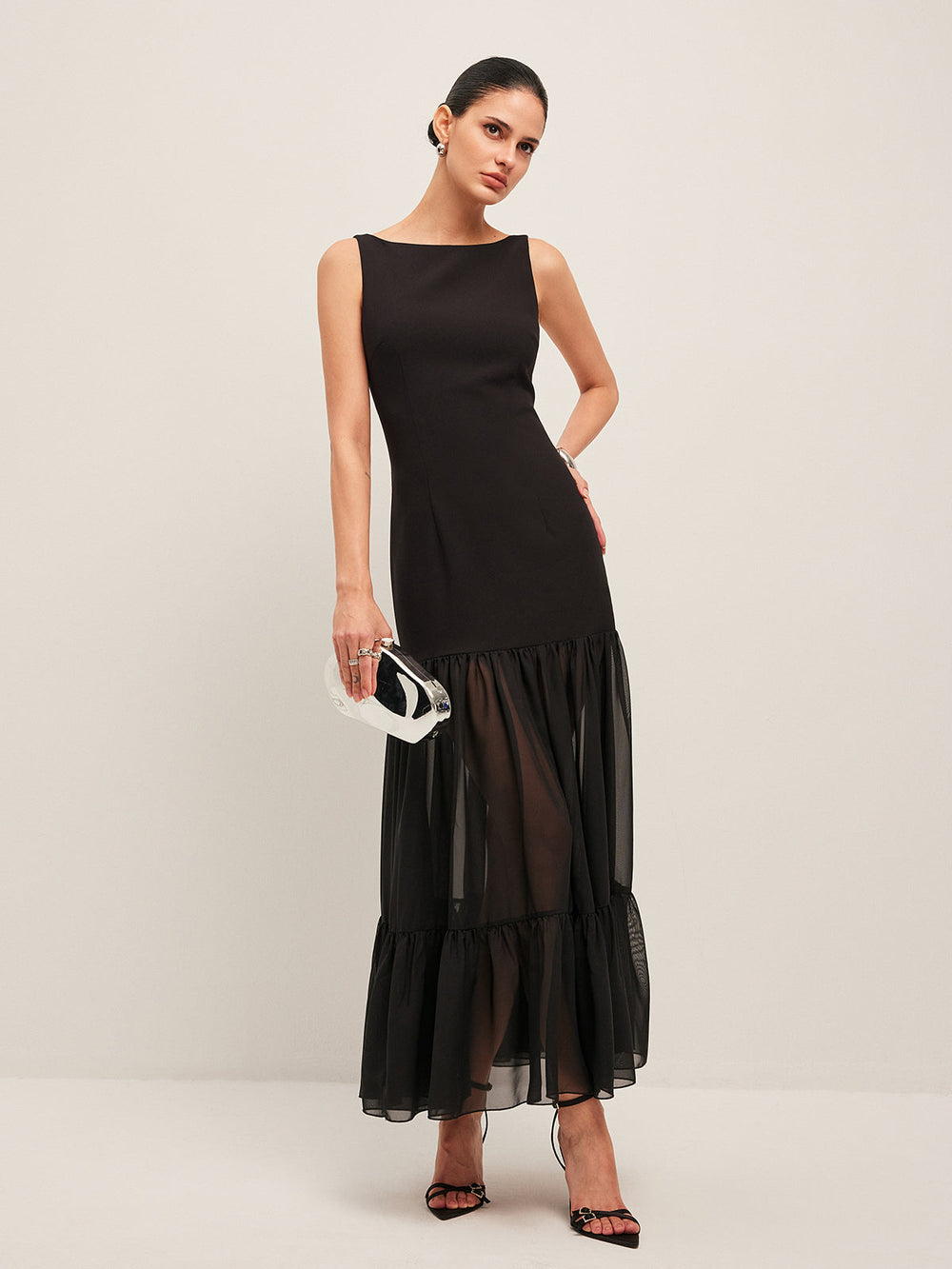 Kleid mit Sheer-Einsatz und Rüschensaum