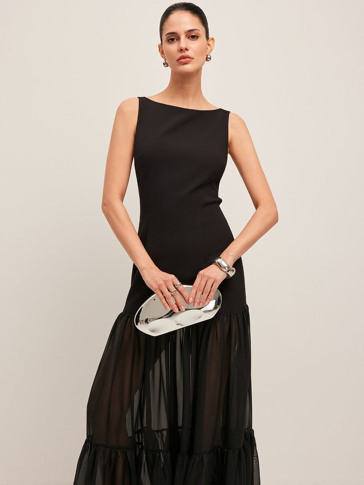 Kleid mit Sheer-Einsatz und Rüschensaum